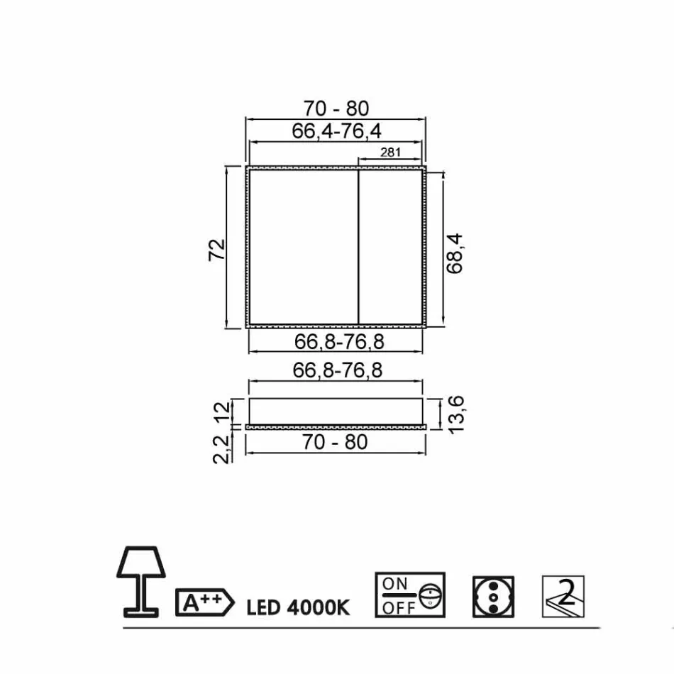 Væg spejl 2 moderne container døre, LED belysning, Adele Viadurini