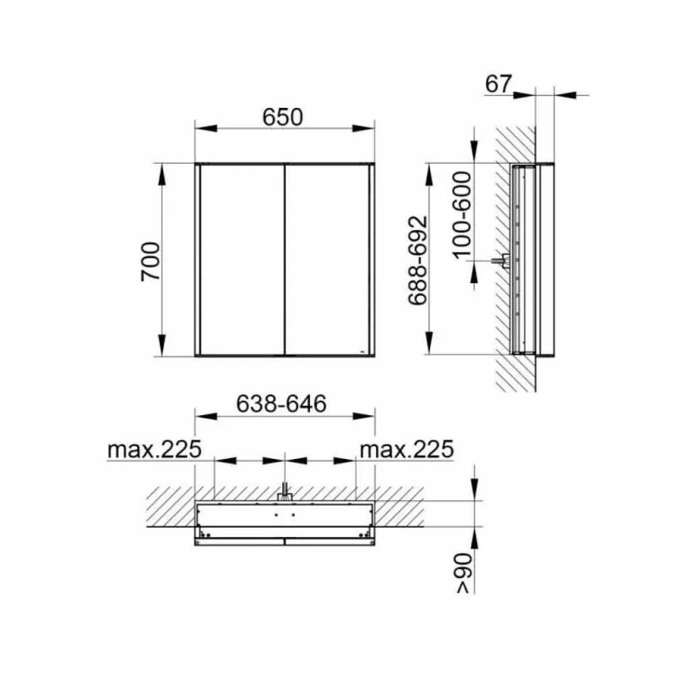 Moderne forsænket spejlskab i sølvlakeret aluminium - dæmon Viadurini