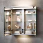 Vægspejl med 2 døre med LED-lys og stikkontakter - Bramo Viadurini