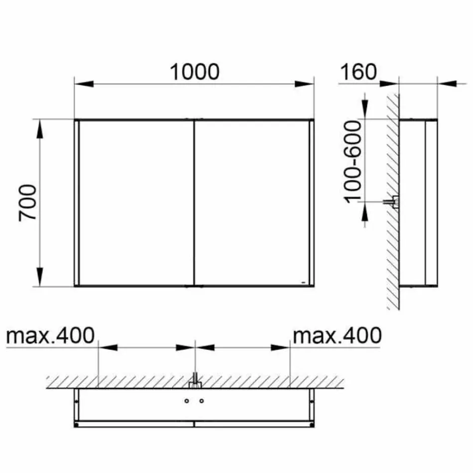Vægspejl i aluminium med LED-belysning - dæmon Viadurini