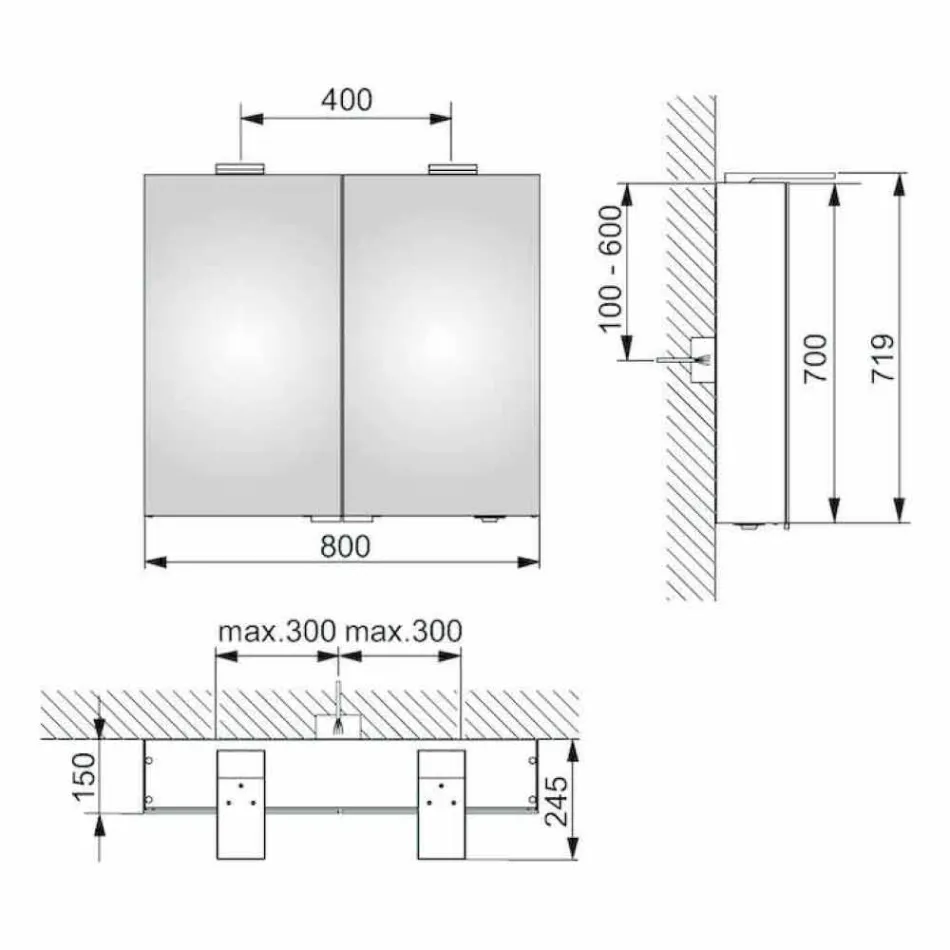 Moderne vægopbevaringsspejl med 2 døre og LED-belysning - skralde Viadurini