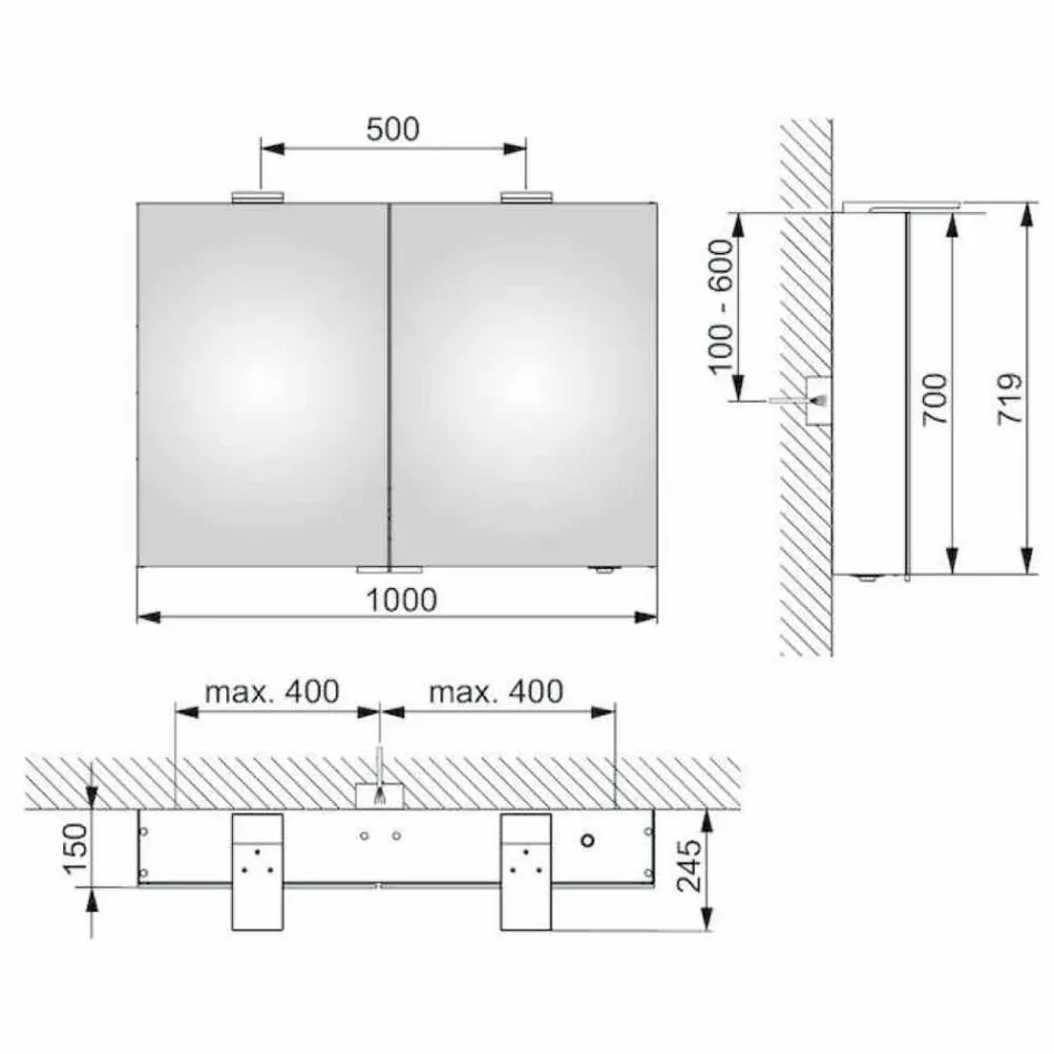 Moderne vægopbevaringsspejl med 2 døre og LED-belysning - skralde Viadurini