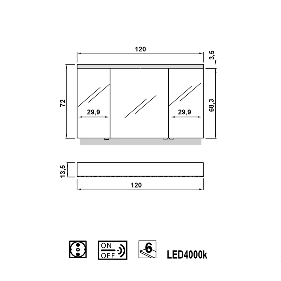 Spejlskab LED belysning med 3 døre, moderne design, Carol Viadurini