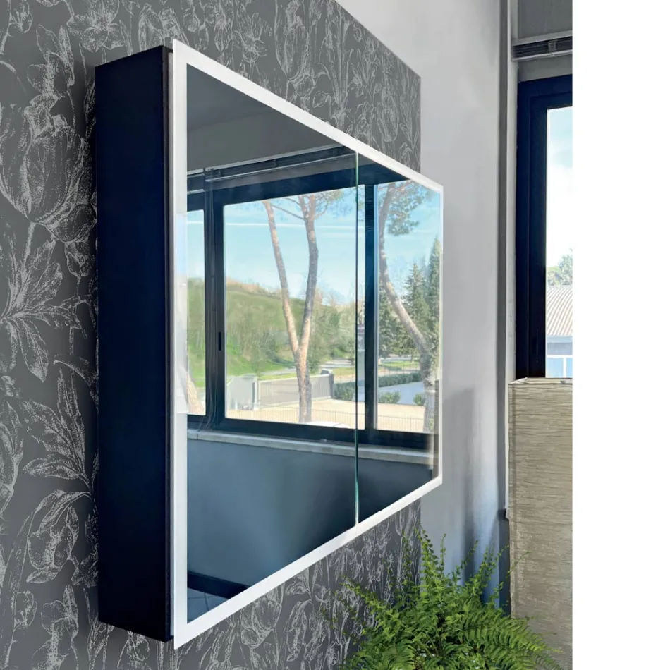 Træspejlbeholder med dobbelt spejl og lys Made in Italy - Darwin Viadurini