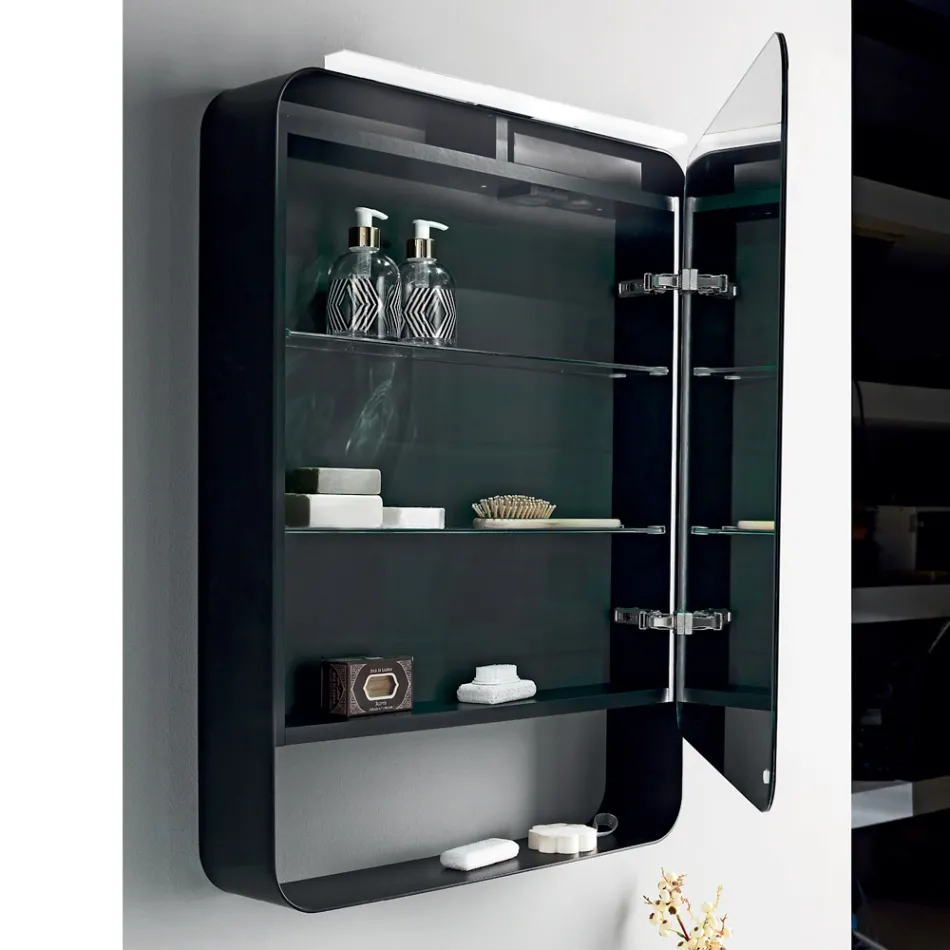 Metal spejlbeholder med dobbelt spejldør og lys Made in Italy - Jane Viadurini