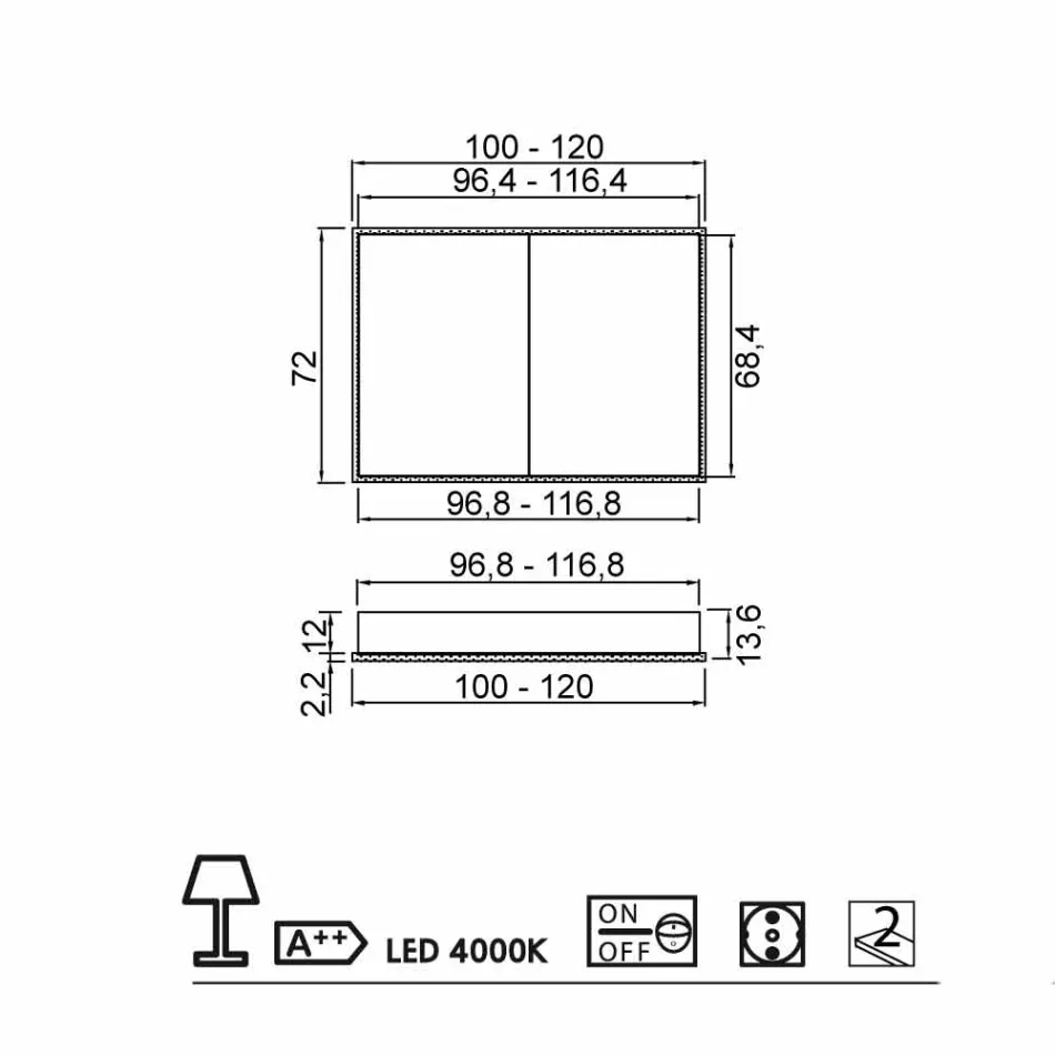 Spejl LED pakke med 2 døre moderne design indbygget, Adele Viadurini