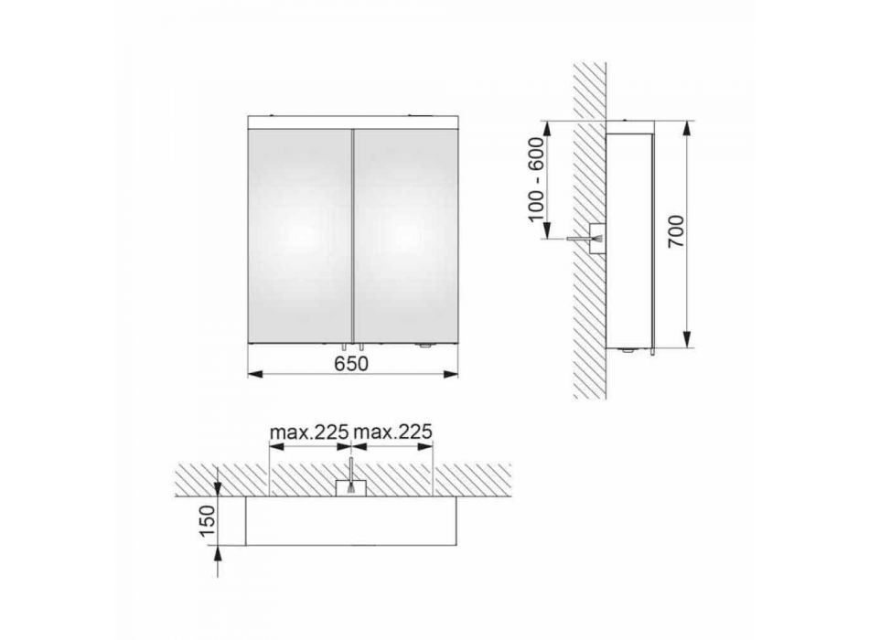 Moderne containerspejl med 2 døre i sølvlakeret aluminium - Alfio Viadurini