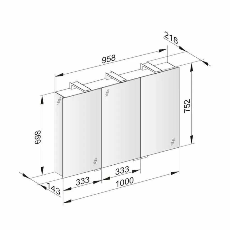 Moderne containerspejl med 3 krystaldøre og 3 LED-lys - Maxi Viadurini