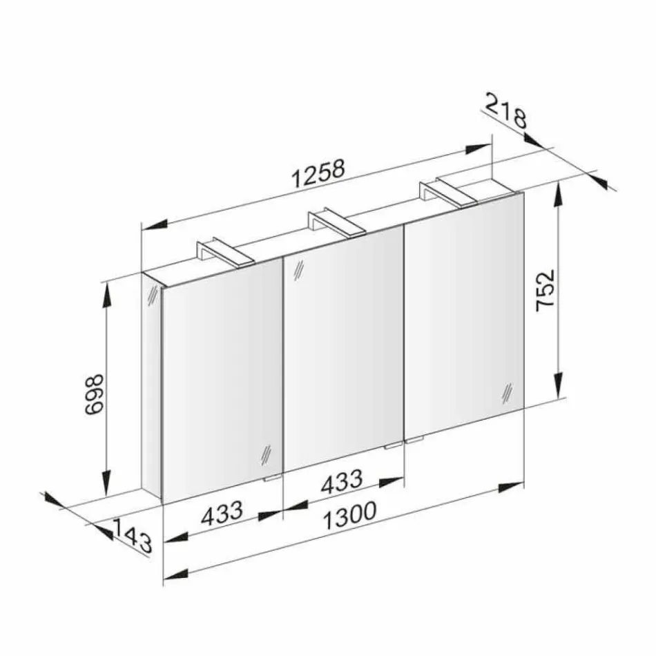Moderne containerspejl med 3 krystaldøre og 3 LED-lys - Maxi Viadurini