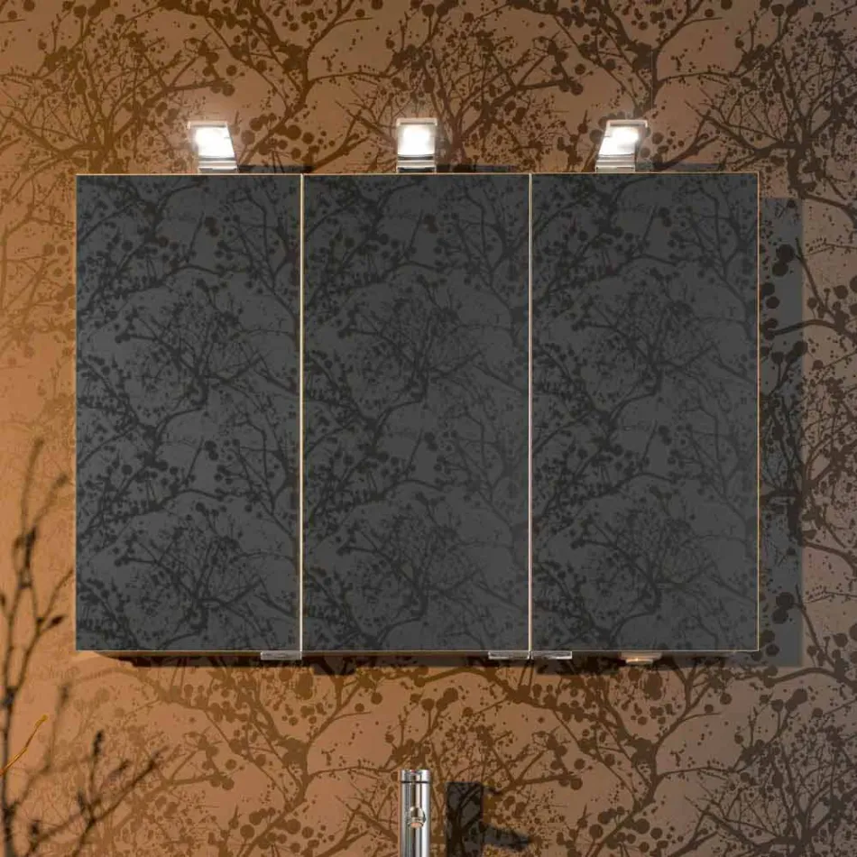 Moderne containerspejl med 3 krystaldøre og 3 LED-lys - Maxi Viadurini