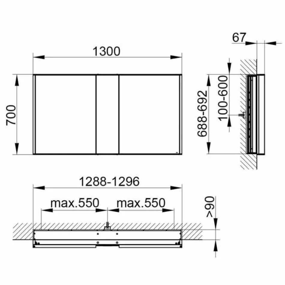 Moderne forsænket spejlbeholder med LED-lys og berøringstastatur - dæmon Viadurini