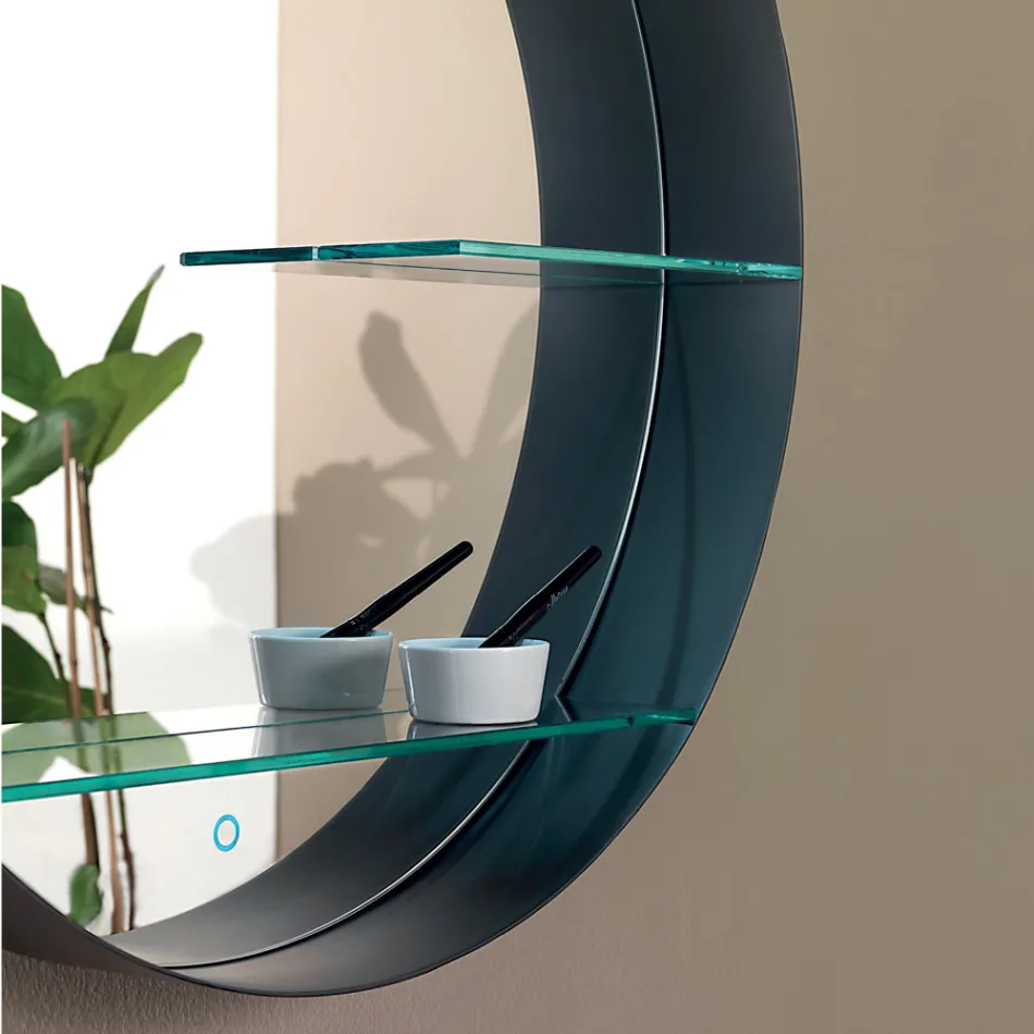 Badeværelsesspejl i metal med 2 glashylder lavet i Italien - Einstein Viadurini