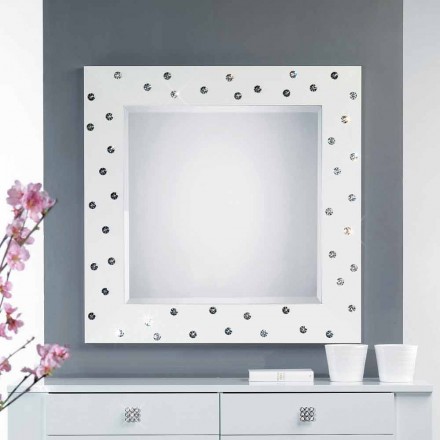 hvid væg spejl med dekorationer i Swarovski krystaller Tiffany Viadurini