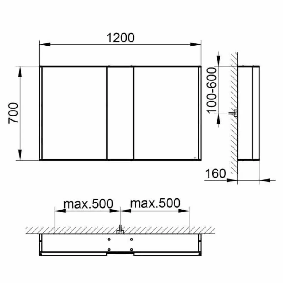 Moderne vægspejl med 3 døre i sølvlakeret aluminium - dæmon Viadurini