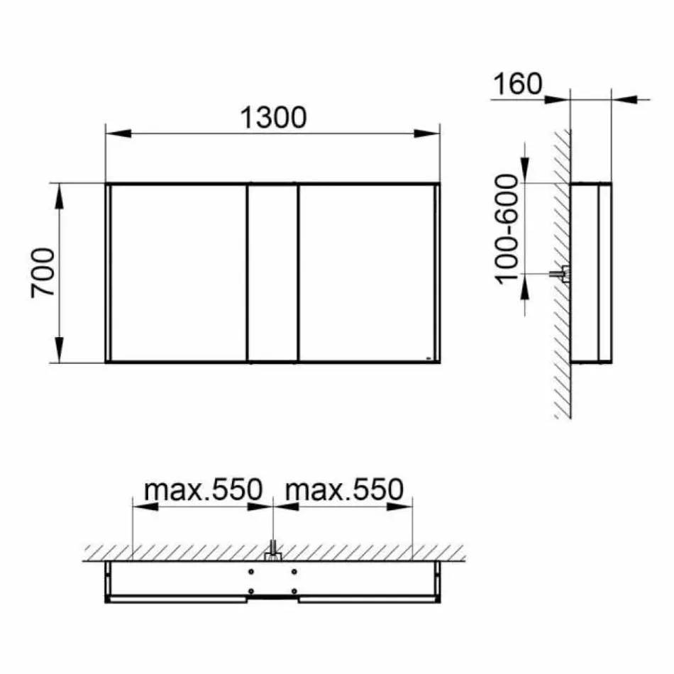 Moderne vægspejl med 3 døre i sølvlakeret aluminium - dæmon Viadurini