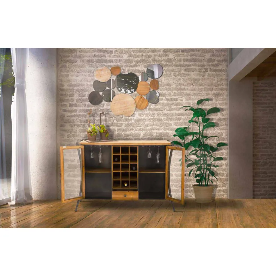 Moderne design vægspejl i træ og jern - Ortensio Viadurini