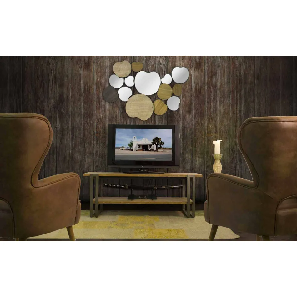 Moderne design vægspejl i træ og jern - Ortensio Viadurini