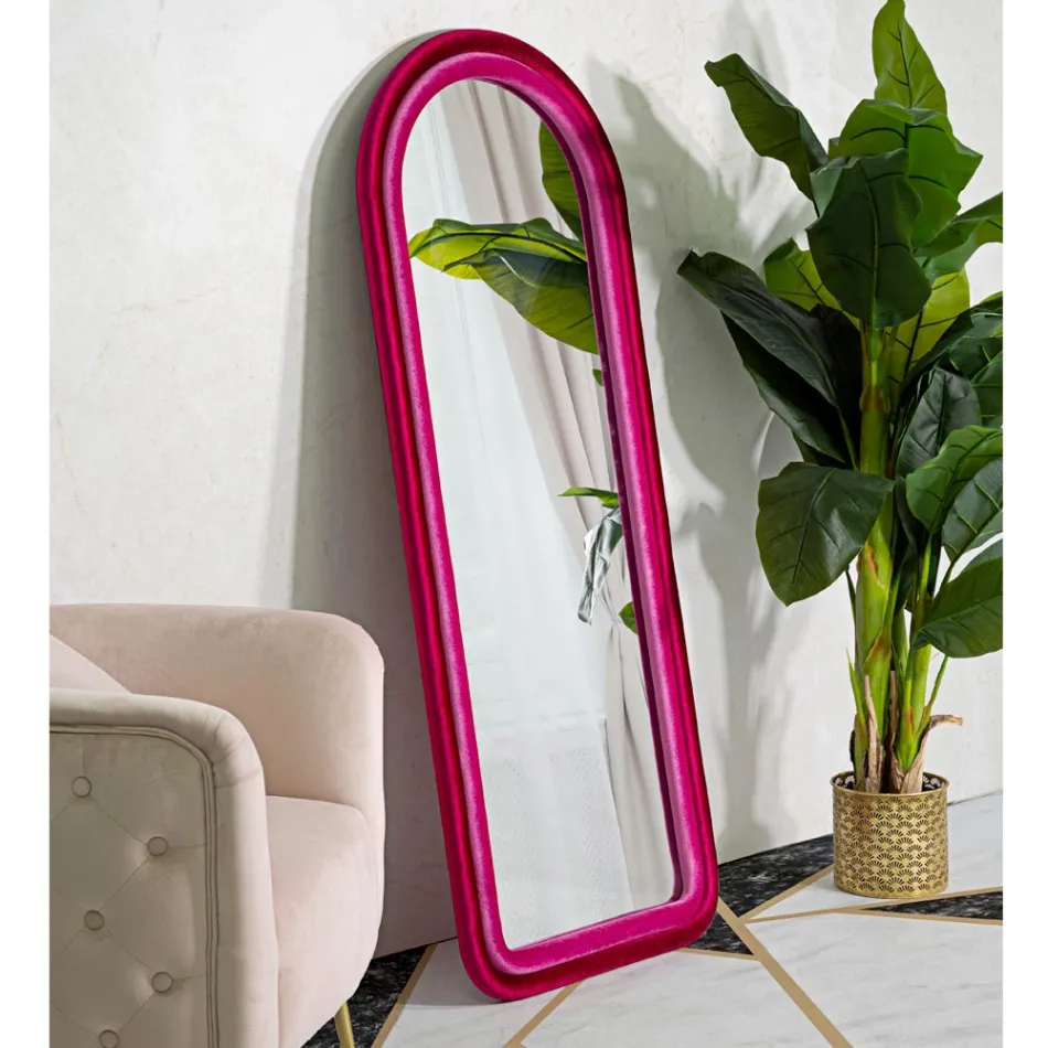 Fløjlsbeklædt MDF-vægspejl med buet top - Jessica Viadurini