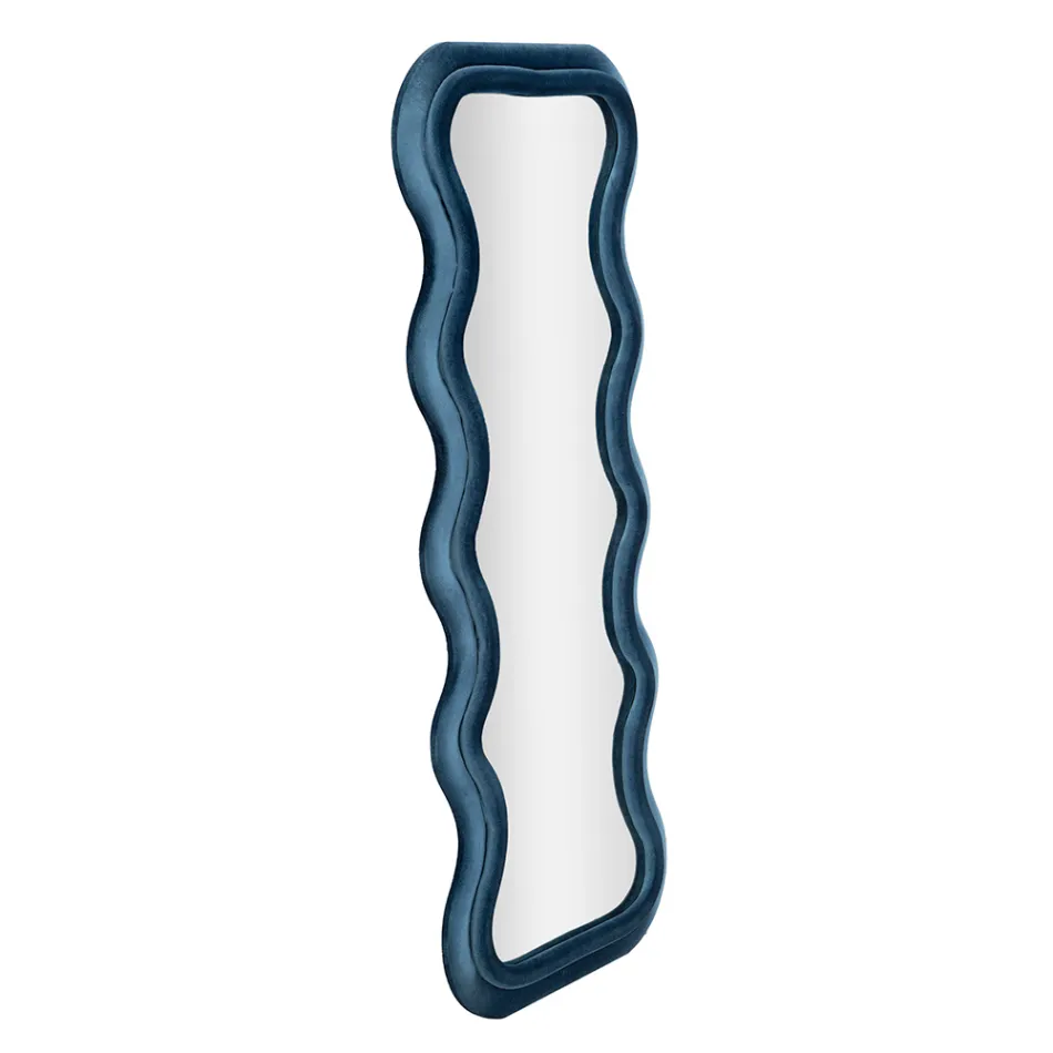 Vægspejl i MDF beklædt med fløjl med bølgede linjer - Sheldon Viadurini