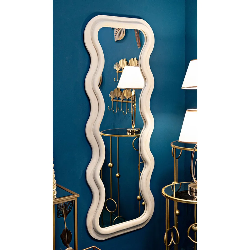 Vægspejl i MDF beklædt med fløjl med bølgede linjer - Sheldon Viadurini