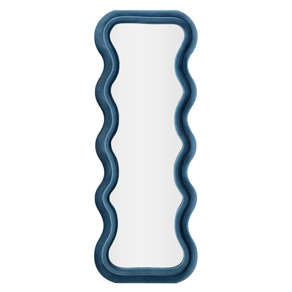 Vægspejl i MDF beklædt med fløjl med bølgede linjer - Sheldon Viadurini