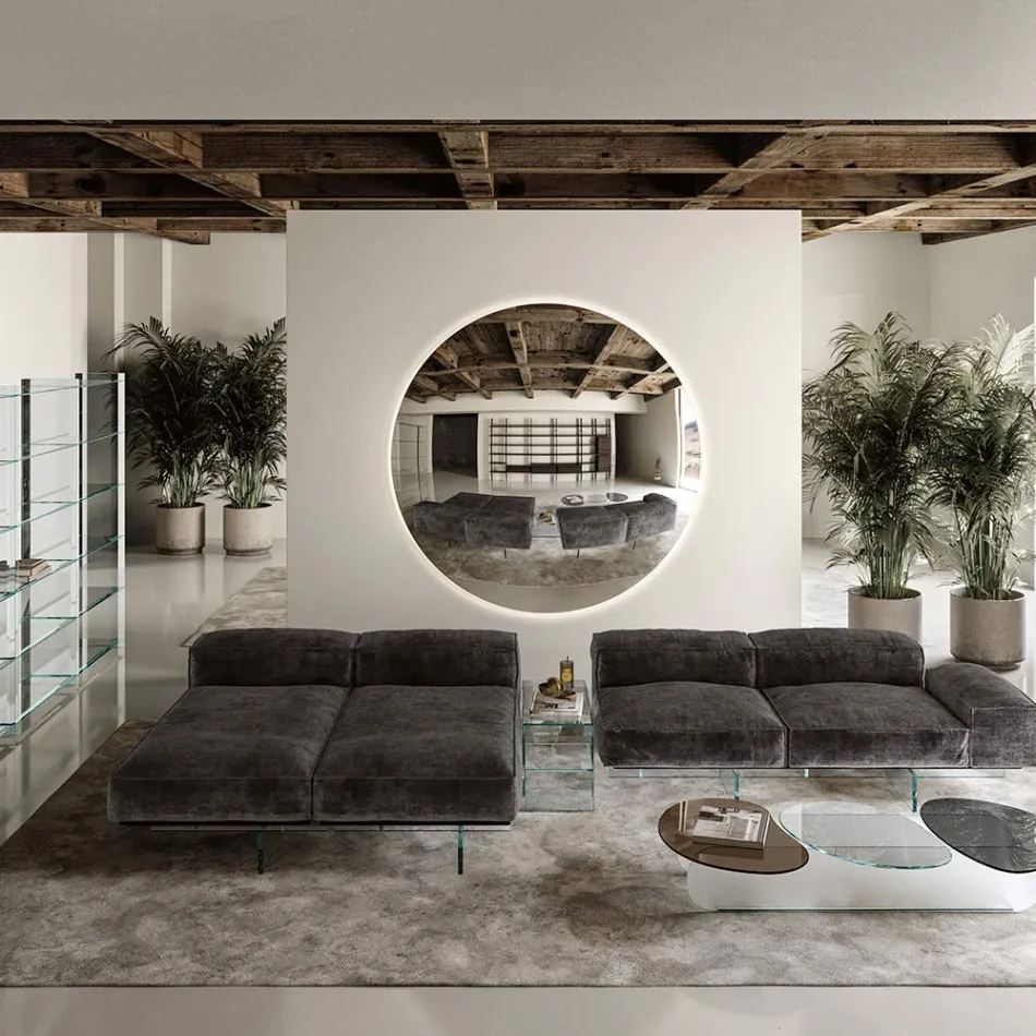 Vægspejl i buet konveks glas i forskellige finish - lys Viadurini