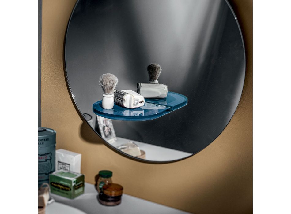 Rundt væg spejl med farvet glashylde fremstillet i Italien - Eliza Viadurini