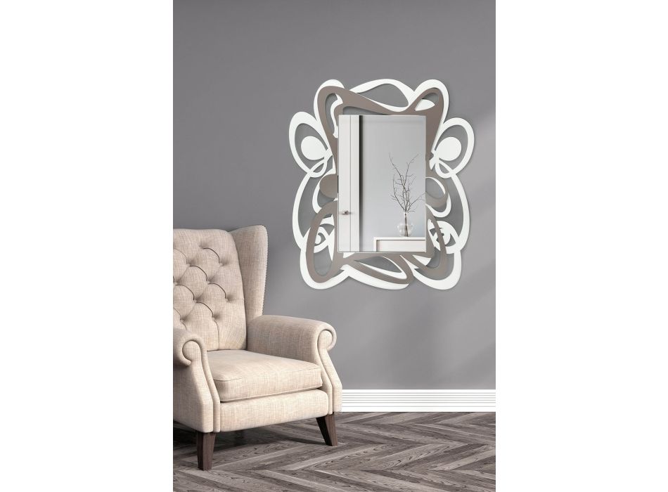 Stort moderne design dekorativt vægspejl i hvid og kakao - Bocchio Viadurini