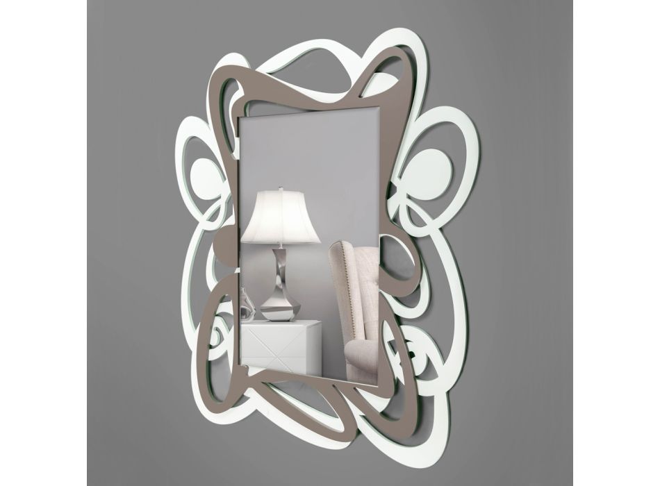 Stort moderne design dekorativt vægspejl i hvid og kakao - Bocchio Viadurini