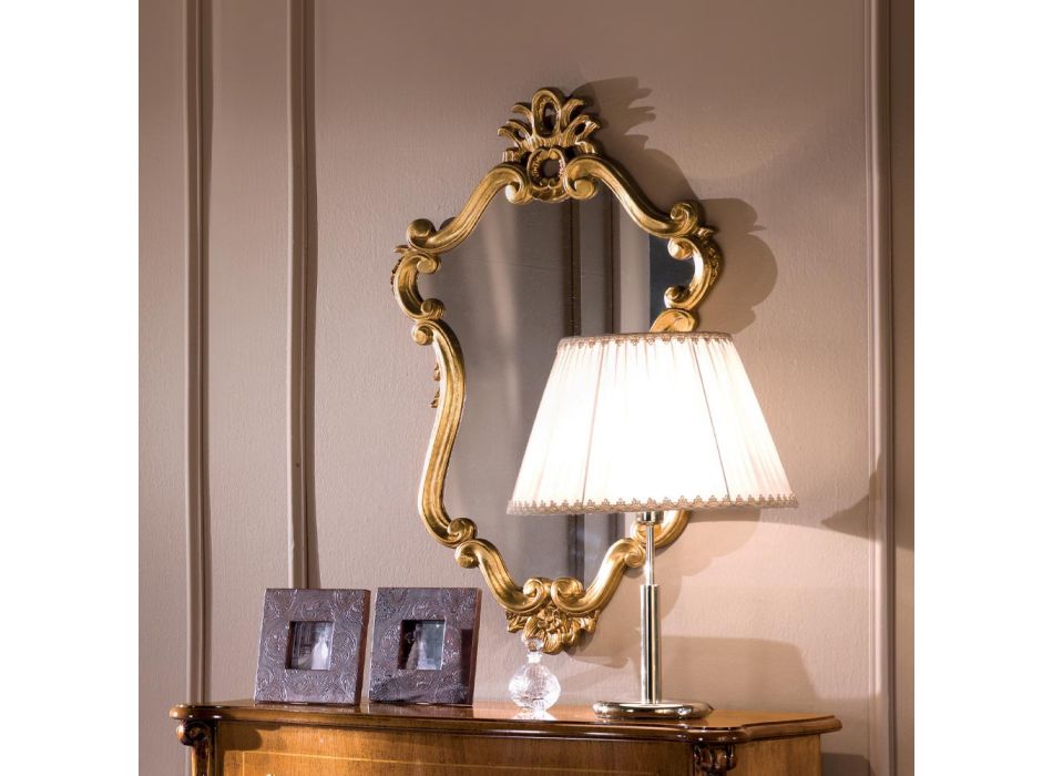 Luksusformet spejl med bladguldramme lavet i Italien - ædle Viadurini