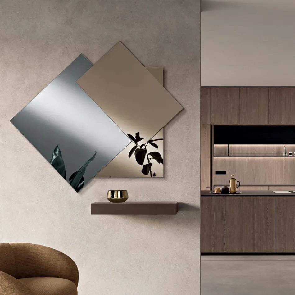 Spejl lavet af 3 overlappende plader, 2 bronze og 1 røget - Armida Viadurini