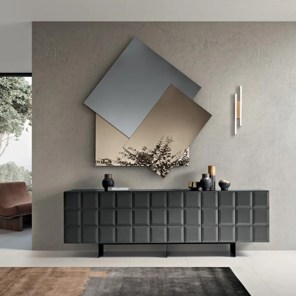 Spejl lavet af 3 overlappende plader, 2 bronze og 1 røget - Armida Viadurini