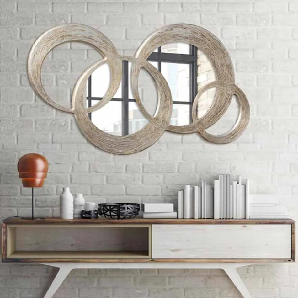 Spejl i MDF sølvblader på bølgebearbejdning Viadurini