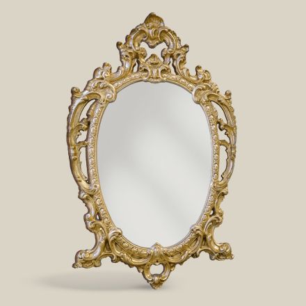Klassisk ovalt spejl i guld- og sølvbladstræ lavet i Italien - Vanessa Viadurini