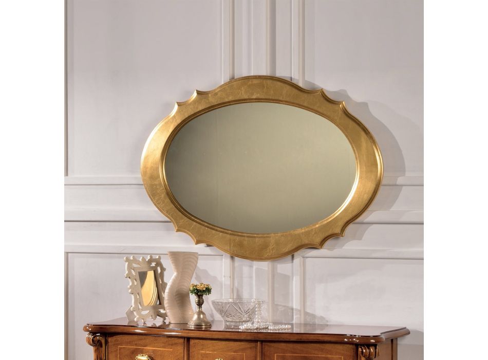 Ovalt spejl med guldbladstræramme lavet i Italien - Firenze Viadurini