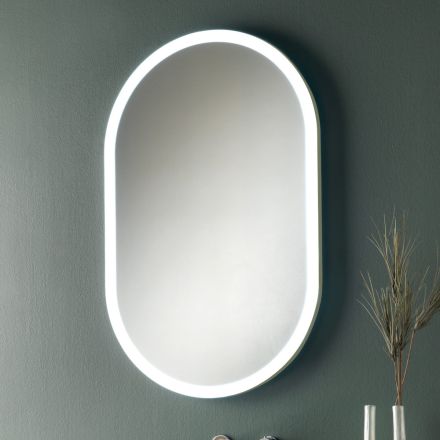 Ovalt spejl med metalramme og lys lavet i Italien - Mozart Viadurini
