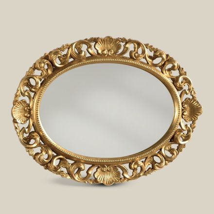 Ovalt spejl med perforeret træramme af guldblade lavet i Italien - Firenze Viadurini