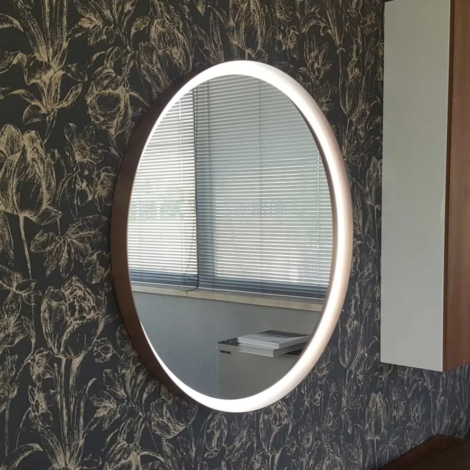 Rundvægsspejl med metalramme Forskellige farver og LED-lys - Renga Viadurini