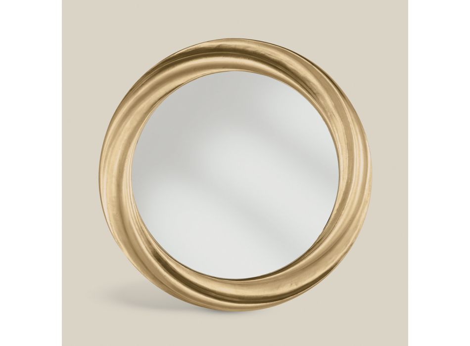 Rundt spejl med luksus guld træramme lavet i Italien - Adelin Viadurini