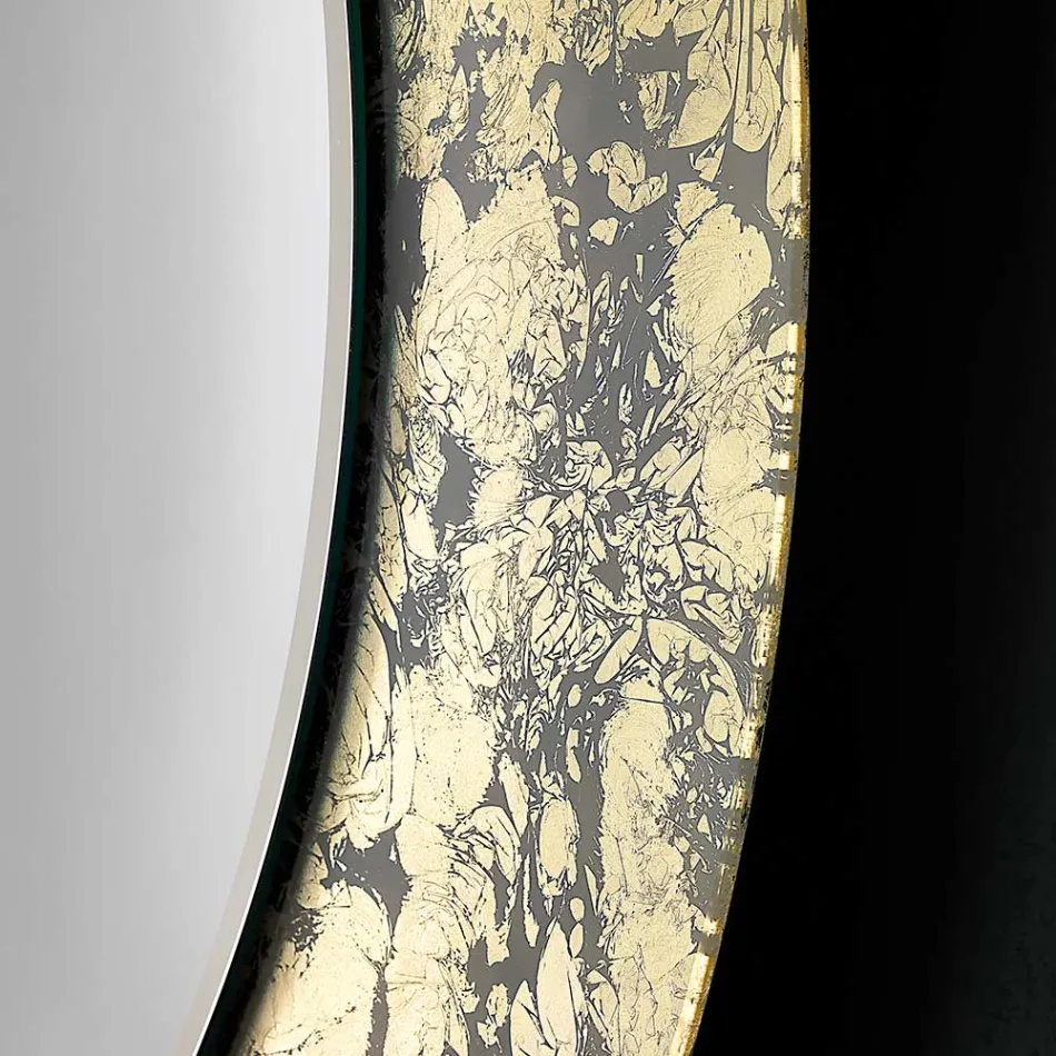 Rund spejl med blade dekoreret glasramme fremstillet i Italien - Alisso Viadurini