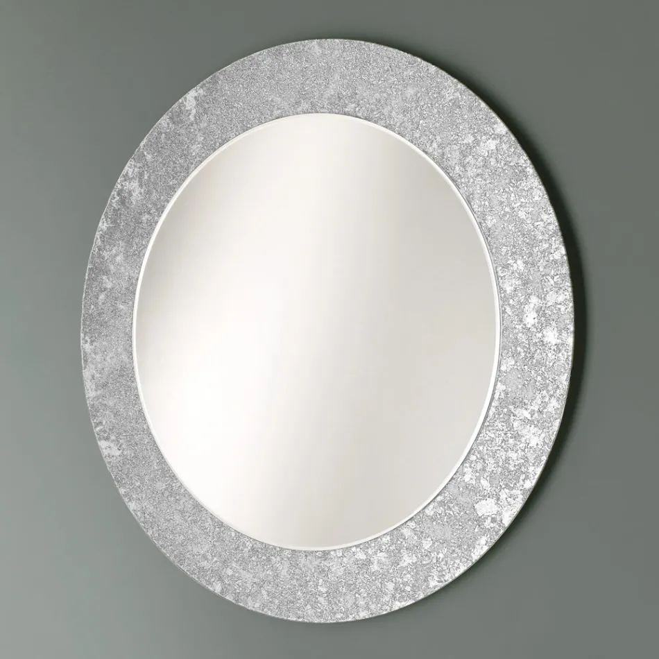 Rund spejl med blade dekoreret glasramme fremstillet i Italien - Alisso Viadurini