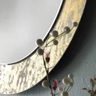 Rund spejl med blade dekoreret glasramme fremstillet i Italien - Alisso Viadurini