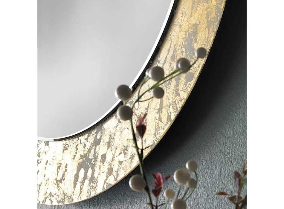 Rund spejl med blade dekoreret glasramme fremstillet i Italien - Alisso Viadurini