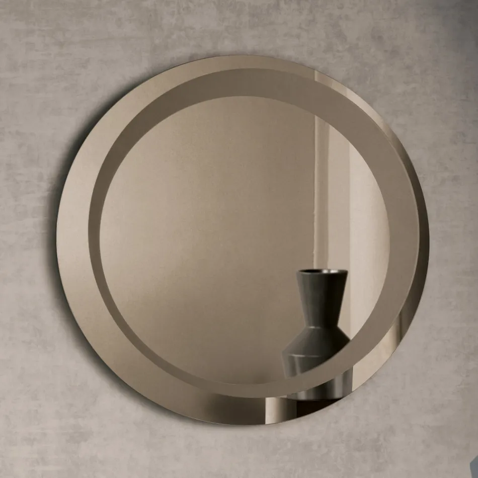 Rundt vægspejl med sandblæst dekoration Lavet i Italien - Annamaria Viadurini