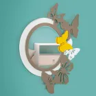 Moderne design runde spejl i farvet træ med sommerfugle - Beat Viadurini