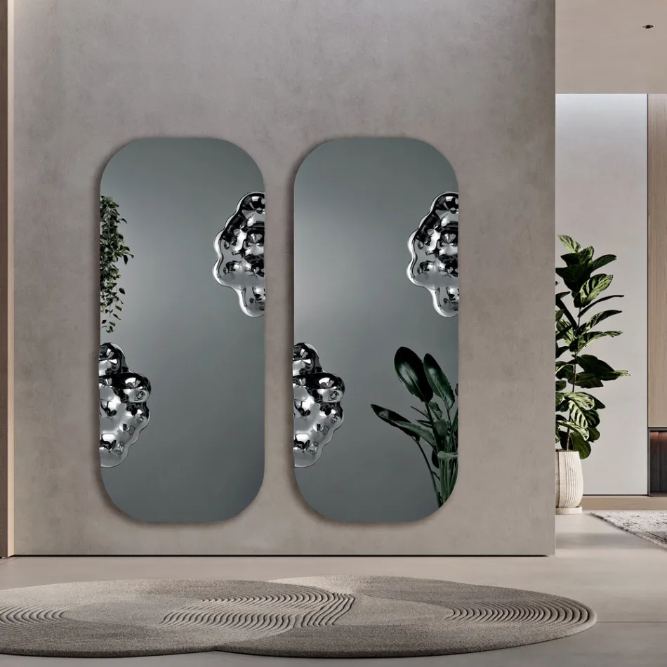 Rektangulært spejl med bølget glasindsats Lavet i Italien - Adelasia Viadurini