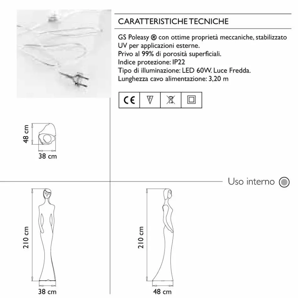 Lysende Statue Floor Design med Led Light til Indoor - Penelope af Myyour Viadurini