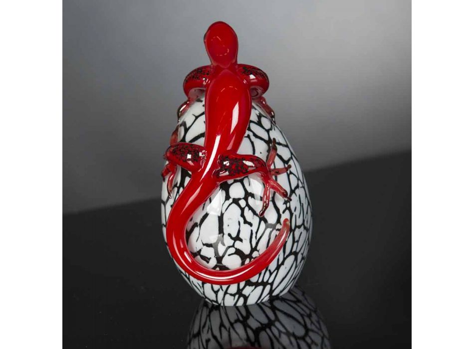 Dekorativ ægformet glasfigur med gecko fremstillet i Italien - Huevo Viadurini