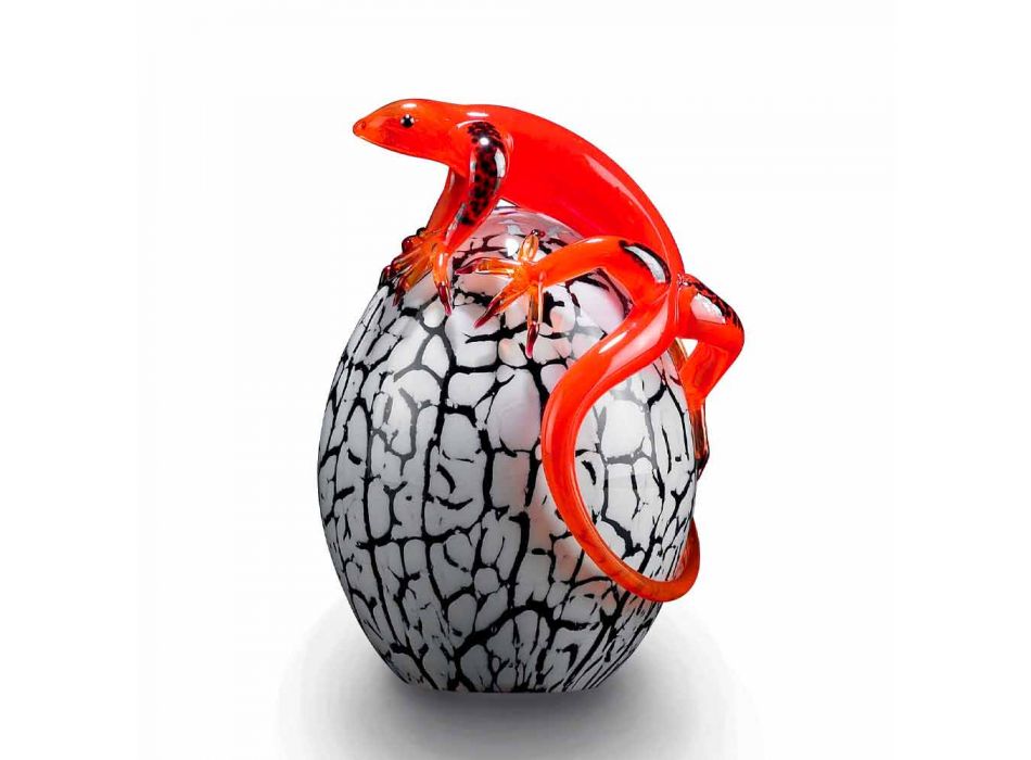 Dekorativ ægformet glasfigur med gecko fremstillet i Italien - Huevo Viadurini