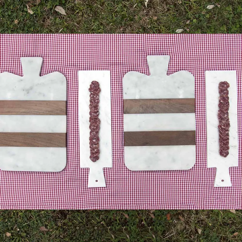 Hvid Carrara marmor og træ lavet i Italien Design Skærebræt - Evea Viadurini